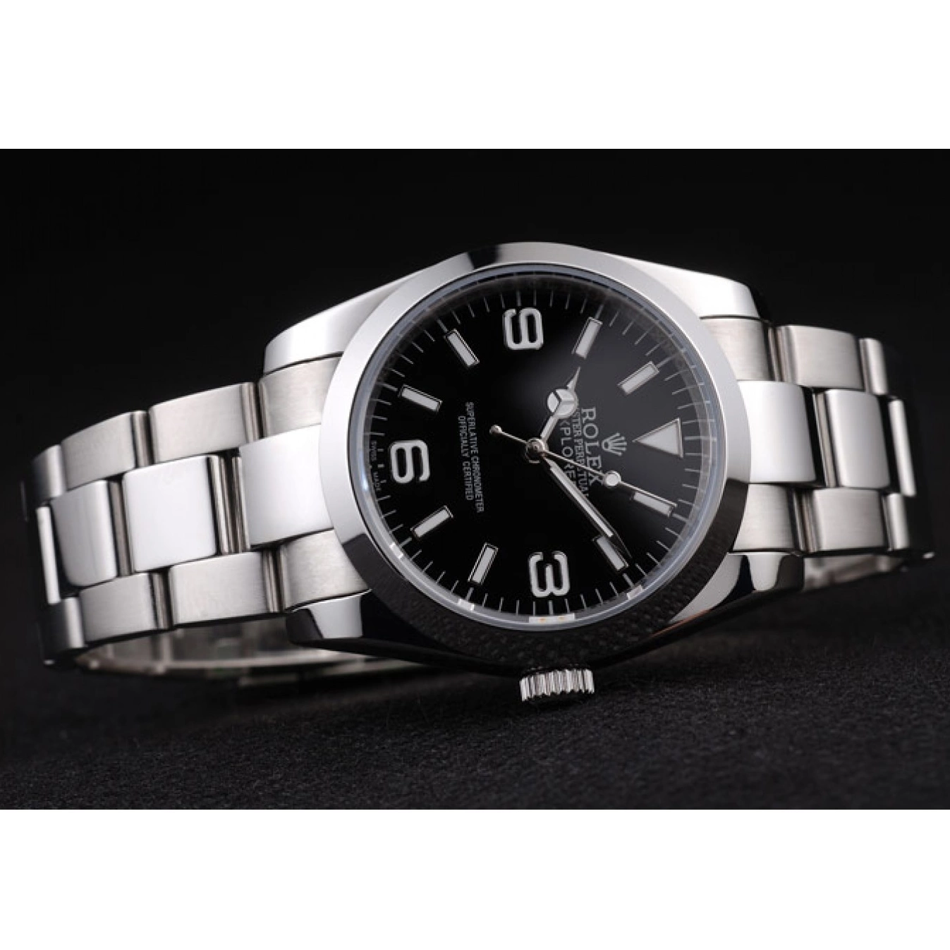 Aaa replica watch Dial Polished Rolex 98087 Explorer Black Stainless Steel 0823